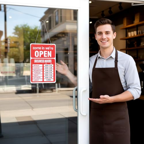 Hanging Open Closed Sign, Business Hours Sign, Hours of Operation, with Changeable Letter Number Stickers for Glass Doors in Offices, Restaurants, Bars, Retail Stores, Barbershops, Salons