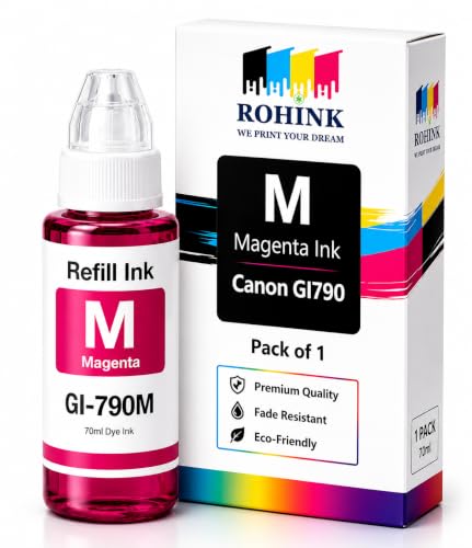 Image of ROHINK GI-790 Series Refill Ink, Compatible with G1000, G1010, G1100, G2000, G2100, G3000, G3010, G3012, G3100, G4000, G4010 Printers (Canon GI790 Megenta Pack 1)