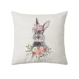 Negi Flowering Shrubs Bunny Farmhouse Pillow Covers 18x18, Rabbit Pillow Case Couch Pillow Covers, S