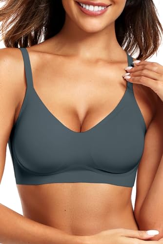 Vertvie Seamless Bras for Women Non Wired Comfort Wireless Jelly Push Up Bra Full Coverage Support Everyday Bra Padded Zero Feel Bralettes (M,Navy Blue)