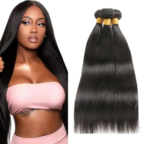 Extensiones de cabello humano natural brasileño liso de 20 pulgadas negro #1B Remy para mujer