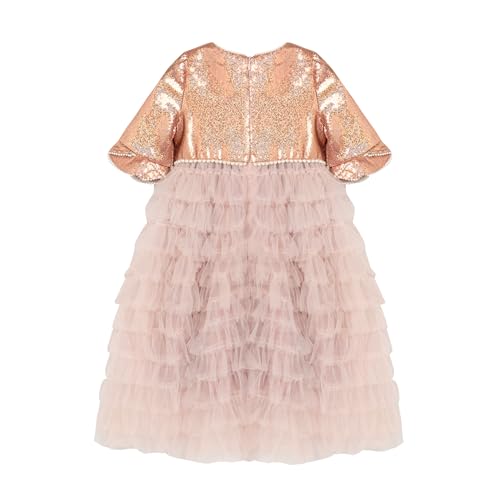 Mud Kingdom Princess Girls Layered Tulle Dress Short Sleeve Sparkles Sequin Dresses Casual2