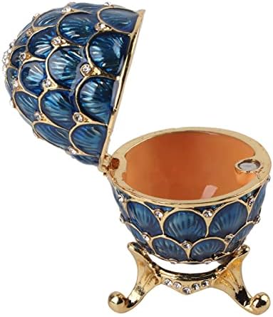 Enameled Jewelry Box, Hand Painted Enameled Faberge Egg Style Decorative Hinged Trinket Box with Rhinestones for Home Decor Collectible Gift (#1)