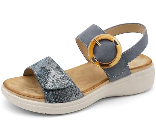 Image of UBFEN Womens Outdoor Walking Sandals Comfort Stable Low Wedge Platform | Built-in Arch Support, Shock-Absorbing Cushion Insole, Versatile Buckle Sandals for Everyday Errands,and Vacation Strolls