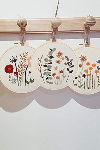 Uphome 3 Pack Embroidery Starter Kit for Beginners Stamped Cross Stitch Kits with Cute Flowers and Plants Patterns with 1 Embroidery Hoop and Color Threads for Adults Kids - 4