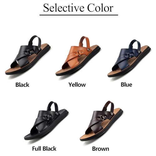 Mens Leather Flat Beach Sandals Comfortable Slip-On Round Open Toe With Adjustable Ankle Strap Sandals For Casual Daily Outdoor Summer Beach Vacation 5