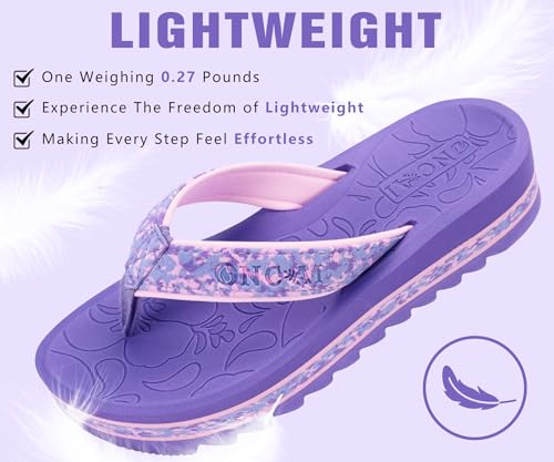 Image of ONCAI Flip Flops for Women, Fashion Printed Platform Sandals Woman with Arch Support Yoga Mat Cushion, Lightweight Summer Beach Outdoor Chunky Non-Slip Rubber Soles US Size 5-11