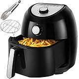 Air Fryer, 5.8 Quarts Air Fryers w/Accessories Cookbook, Grill Rack and Tongs Black