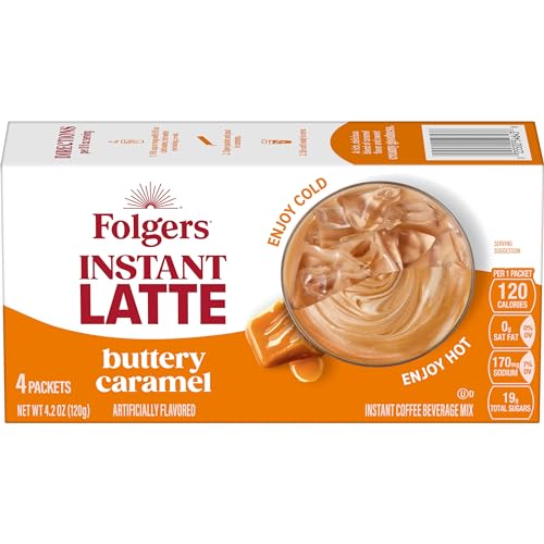 Folgers Buttery Caramel Flavored Instant Latte, 4 Single Serve Packets (Pack of 8)