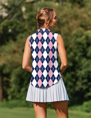 Image of PINSPARK Women Golf Shirts Sleeveless UPF 50+ Tennis Polo V-Neck Quick Dry Athletic T Shirt 1 /4 Zip Collar Workout Tank Top
