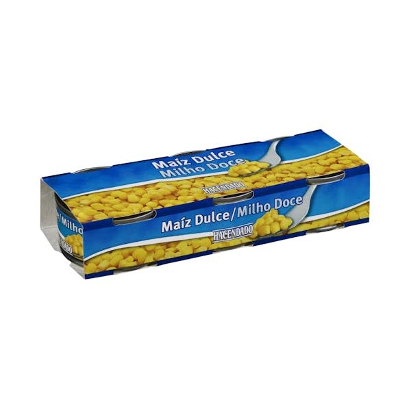 Hacendado Süßmais Mini-Dosen – 5er Vorratspack (5 x 3er Set) – 15 kleine Dosen à 75 g (Abtropfgewicht 70 g) – Ideal für Singles, Lunchboxen & Salate – Knackig & Süß
