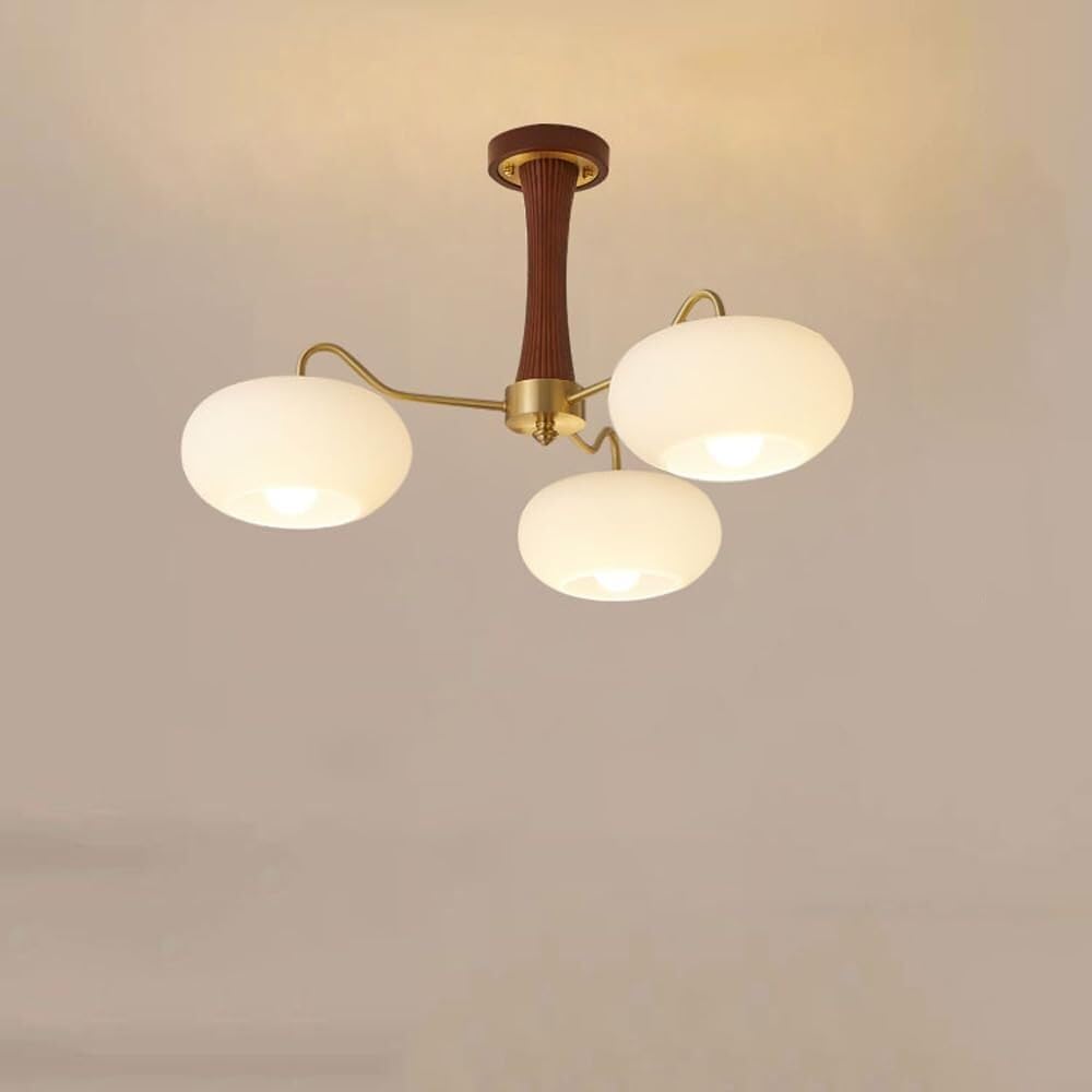 LYMSXAZOU Semi Flush Mount Ceiling Light Modern Milk Glass Chandelier Farmhouse Rustic Wood Hanging Pendant Round Large for Dining Room Living Bedroom