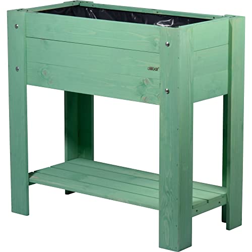 dobar 58292FSCe – Elegante bancal Alto Urban con Superficie de Almacenamiento – Bancal Elevado para Verduras con lámina – Jardinera Verde Menta para balcón, jardín y terraza