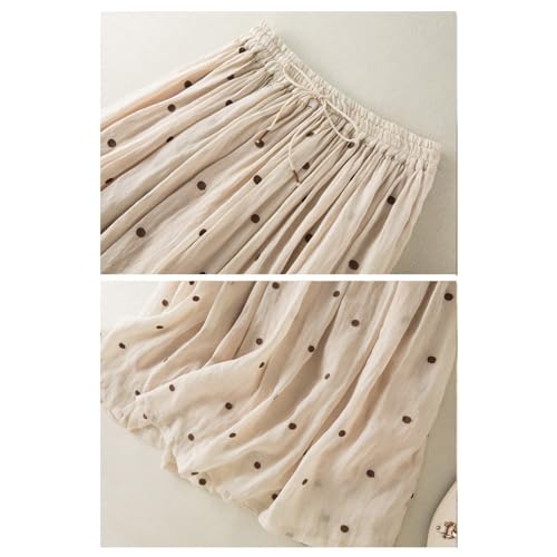 Polka Dot Skirts for Women Midi Length Casual Drawstring Elastic Waisted Swing A-Line Pleated Skirt4