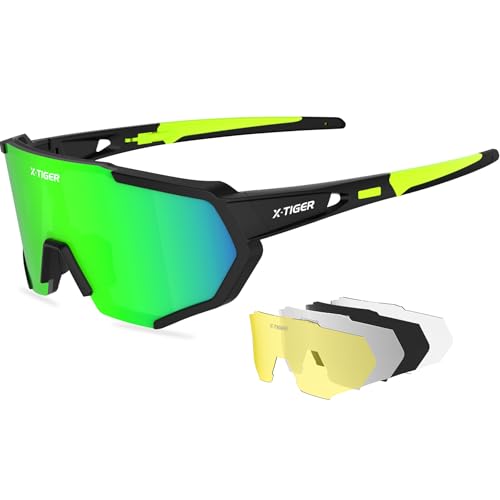 Image of X-TIGER Polarized Sports Sunglasses with 5 Interchangeable Lenses,Mens Womens Cycling Bike Glasses,Baseball Running Fishing