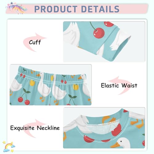 Pajama Sets Long Sleeve Ducks Cherries Apples Blue Background Soft Comfy Sleepwear 2 Piece PJS 3-8T4