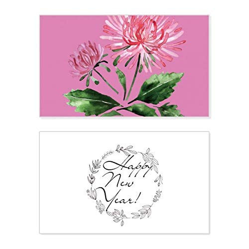 Tarjeta de año nuevo Chrysanthemum en acuarela con mensaje de felicitación en inglés
