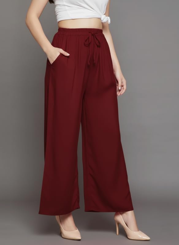 Image of Super Soft Viscose Rayon Flared Palazzo Pants for Women Stylish Wide Leg Straight Relaxed Fit Casual Ethnic Office Wear