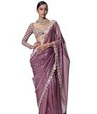 KF KRITVA FASHION Zari Embroidery Saree With Unstitched Fancy Work Blouse Piece Saree For Women (LAVENDER)