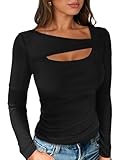 ANRABESS Womens Cutout Tops Trendy Sexy Long Sleeve Shirts Ribbed Slim Fit Tee 2025 Fall Fashion Going Out Tshirts Clothes Black X-Large