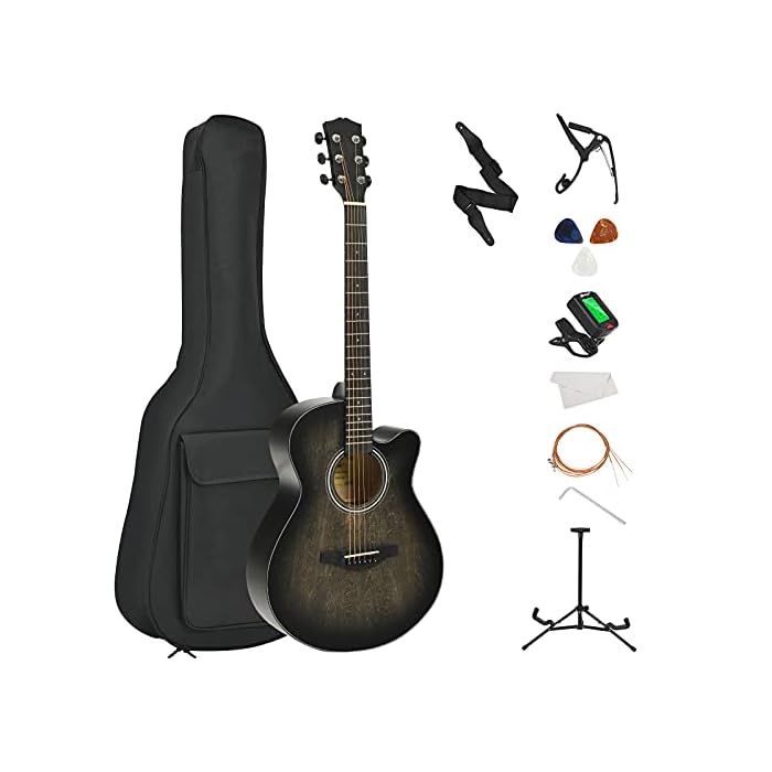 Costzon 40” Full Size Cutaway Acoustic Guitar Set, Beginner Folk Guitarra Bundle Kit, Tuner