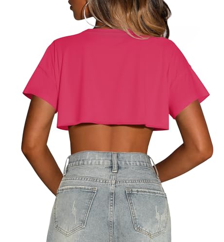 Image of Crop Tops for Women Oversized Short Sleeve T Shirts Crew Neck Cropped Tees