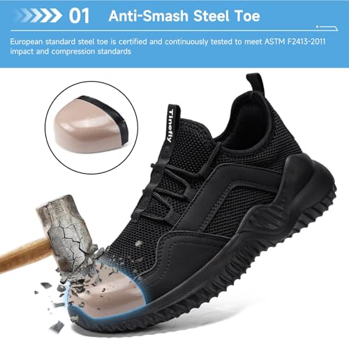 Image of Tinefiy Steel Toe Shoes for Women Lightweight Comfortable Slip On Safety Work Sneakers Cushion Puncture Proof Shoes Indestructible Shoe