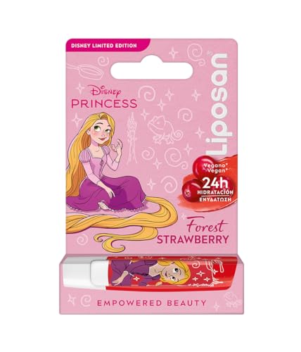 LIPOSAN Forest Strawberry Edición Limitada Disney Princesa Rapunzel (1x 4,8 g), bálsamo labial para niños con 24 h de hidratación, bálsamo con color a fresa para unos labios suaves y bonitos