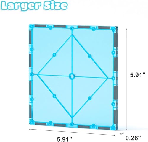 Image of ANVIE & ABEER Set of 4 Large Squares (150mm) Magnetic Building Tiles for Kids, Educational Stacking Blocks for Boys Girls, Magnets Construction Toys, (4 Large Squares of Random Colour)