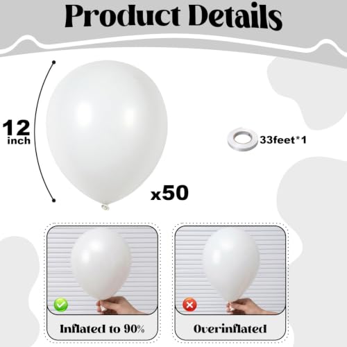 Image of Togvu White Balloons 50Pack 12 Inch White Latex Party Balloons for Birthday