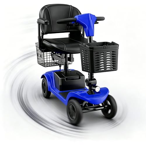 Image of Mobility Scooter,Folding Motorized Scooter,300 lbs Capacity, Equipped with 300W Motor,Removable Battery,Dual Baskets,15 Miles Travel,Suitable for All Terrains (Blue)
