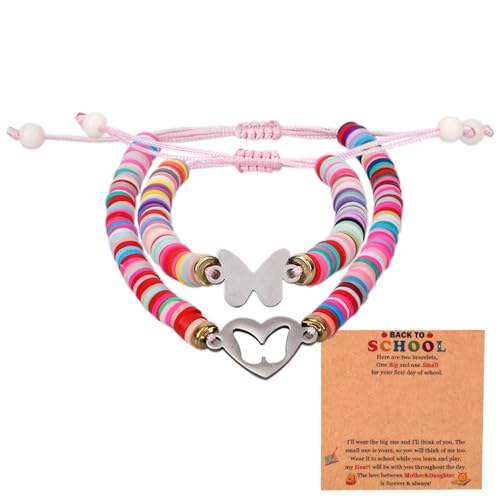 Image of Mikovivi 2pcs Colorful Butterfly Bracelets, Mommy Mom Mother and Me Matching Heart Adjustable Magic Butterfly Outfit for Back to School Girls Daughter Birthday Gift Ideas