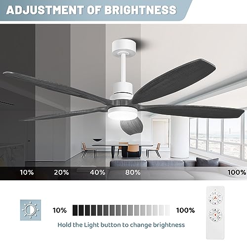 Kapoefan 60 Inch White Ceiling Fan With Lights, Modern Grey Ceiling Fans With Remote, 5 Blades Walnut Wood Fan Memory Led 6 Speeds Reversible For Bedroom Living Room Outdoor Patio #TOP3