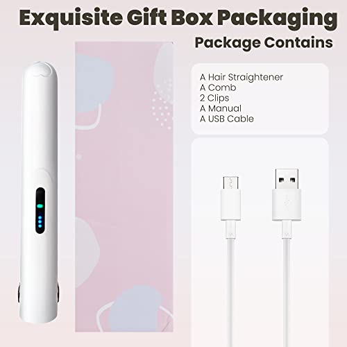 Cordless Hair Straightener Portable Mini Flat Iron With 2600Mah Usb Rechargeable Battery 2 In 1 Hair Straightener & Curler Anti-Scald 3-Level Adjust Temp, Travel Size #TOP5