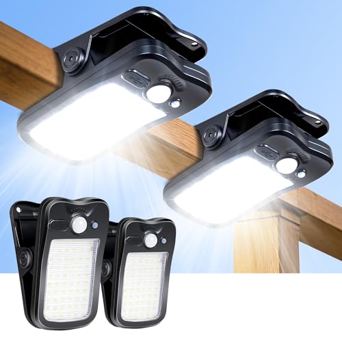 Image of Clip on Solar Lights for Fence, 3 Modes Solar Motion Lights Outdoor Waterproof, 60LEDs 500LM Portable Security Light for Fence, Deck, Garage, Camping, USB Charging, 2 Black