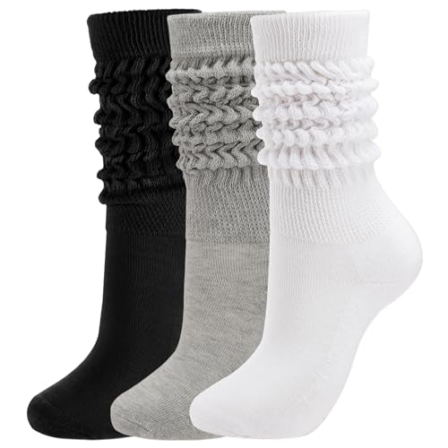 Image of Forwe 3 Pairs Slouch Socks for Women Size 9-11 Soft Extra Long Scrunch Knee High Boot Socks