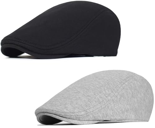 2 Pièces Noir Gris Clair Casquette Béret Plate Homme Casquette Souples Chapeau Irlandais Gatsby...