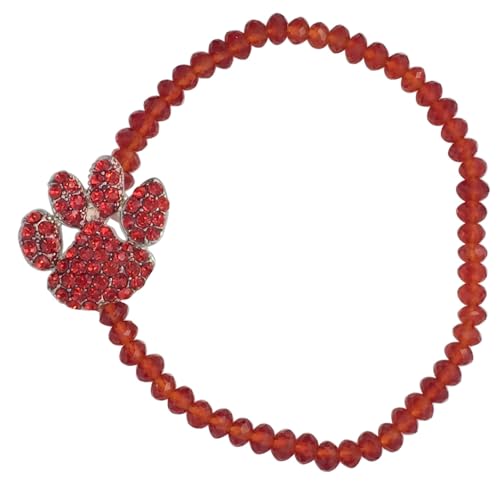 Gypsy Jewels Paw Print School Spirit Mascot Glass Beaded Stretch Bracelet - Assorted Colors (Red), Small