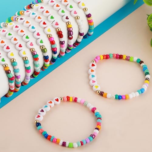 Prasacco 12 Pack Friendship Bracelets, Colorful Beads, Love Heart & Letter Beads, Motivational Bracelets for Girls Kids - Image 3