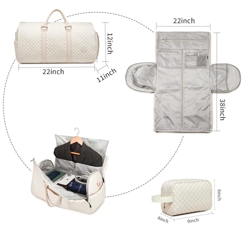 Image of Convertible Carry on Garment Bag for Women,Leather Garment Bags for Travel with Shoe Pouch 2 in 1 Hanging Suitcase Suit Bag for Women Travel Bags for Women Duffle Bag Garment Bag Gifts, A4-Beige-2pcs