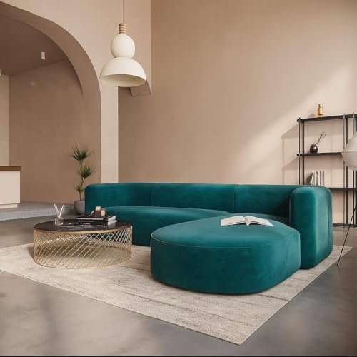 Image of Modern Classic L Shape Sectional Sofa Set, Chesterfield Style 4 Seater Sofa Set with Pillows for Living Room, Bedroom and Office and Hallway Colour (L-Shape Right Chaise Teal Green)