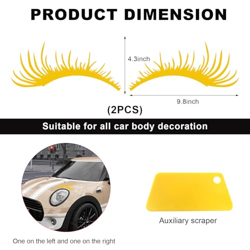 Image of KVAEY 2 PCS Car Headlight Eyelash Stickers, Cute Fake Eyelashes Decal for Bumper Auto Body Window, Waterproof Reflective PET Charming Eyelash Sticker Funny Decor for Car SUV Truck (Yellow)