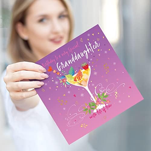 The Heritage Press Birthday Card for a Very Special Granddaughter from Grandma, Grandpa - Greeting Card with Cocktail - Eco-friendly - Made in UK - 160X160mm