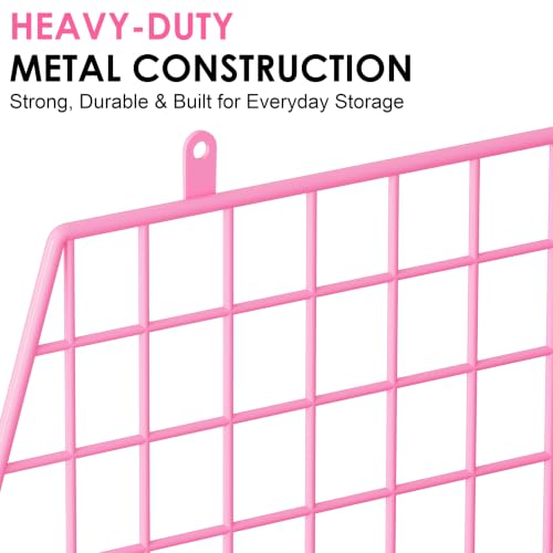Image of 5 Tier Closet Hanging Organizer, Clothes Hanging Shelves with 4 Hanging Hooks 5 S Hooks, Wire Storage Basket Bins, for Clothing Sweaters Shoes Handbags Clutches Accessories Patent Design-Pink