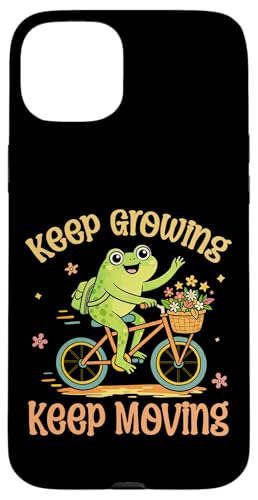 Keep Growing Keep Moving Cottagecore Frog ���킢�� �|�W�e�B�u �X�}�z�P�[�X iPhone 15 Plus �p