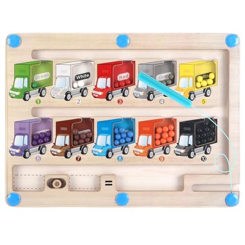 DenFatory Jogo de Labirinto Magnético Infantil, Brinquedo Montessori, 30 x 22 cm, Jogo de Labirinto de Madeira, Jogo Educativo Infantil, Presente para Meninos e Meninas de 2 a 5 Anos