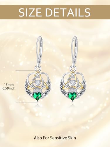 Boucles d'oreilles cœur celtique émeraude cadeau anniversaire