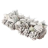 Christmas Table Centrepiece Triple Candle Holder Pine Cone Glass Tea Light...