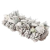 Christmas Table Centrepiece Triple Candle Holder Pine Cone Glass Tea Light Holder Dining Décor (Triple Candle Holder)