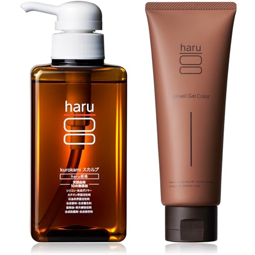 haru(ハル) kurokamiスカルプ（オリジナル） 400ml（約2ヶ月分）単品 ＋ エアヴェールジェルカラー（ダークブラウン）170g 単品 白髪ケア2点セット 白髪染め オールインワンシャンプー ヘアカラー